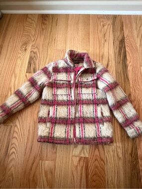 Valabasas Kids Plaid Faux-Fur Shacket Jacket - Pink & Cream
